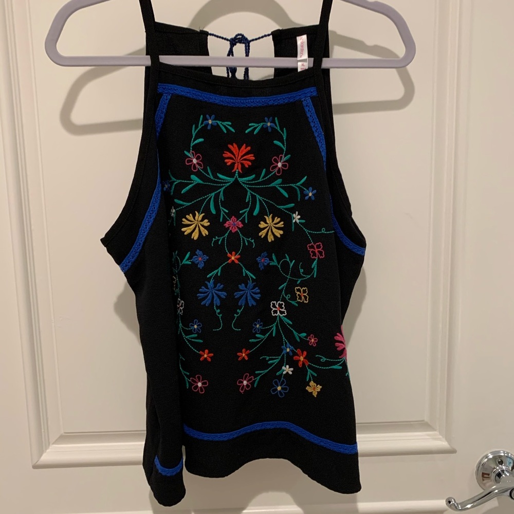 Black embroidered halter top